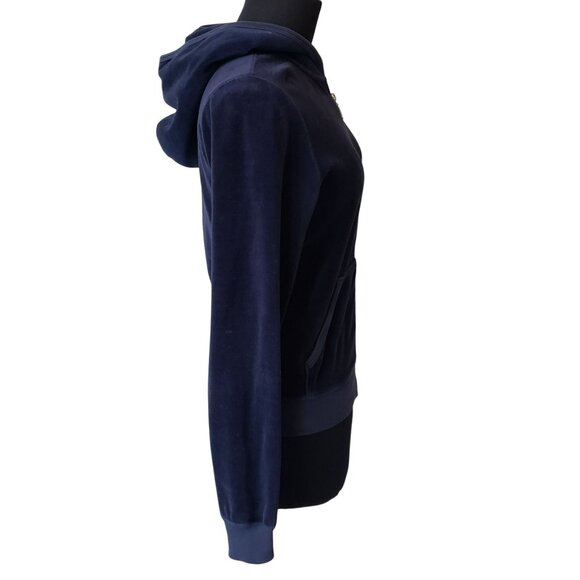 Juicy Couture Navy Blue Velour Track Suit Full Zip Hoodie Sweatshirt Y2K Style - Picture 10 of 10